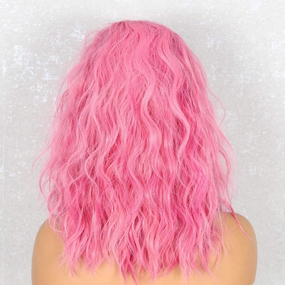 - ANANIA PINK WAVY SHORT BOB  LACE-FRONT WIG NEW main image 4
